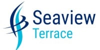 A blue wave graphic on a white background.