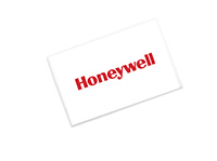 A white card with the word Honeywell in red.