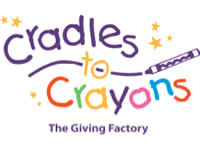 A logo for Cradles to Crayons shows a crayon replacing the letter "S" in the word "Cradles.".
