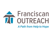 The image is a logo for Franciscan Outreach, which is described as a path from help to hope.