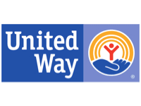 The logo of United Way consists of a blue rectangle with the words "United Way" in white letters, and a circular logo with a hand and a heart in the center.