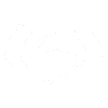 A white handshake graphic on a black background.