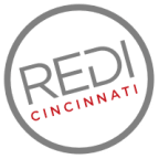 a green background with a white circle with the word red cincinnati written on it