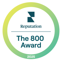 A circular logo with the text "Reputation The 800 Award 2025".