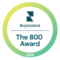 A circular logo with the text "Reputation The 800 Award 2025".