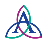 A blue and purple logo with two overlapping triangles forming a circle.