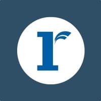 A blue letter R inside a white circle.