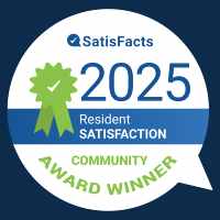 A badge indicating a Satisfacts 2025 Resident Satisfaction Community Award Winner.