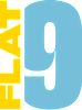 A blue and yellow number 9 with the word FLAT at the top.