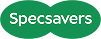 The image features the word "Specsavers" in white text on a green background.