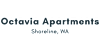 The image is a simple text display with the words "Octavia Apartments" and "Shoreline, WA" written in white on a black background.