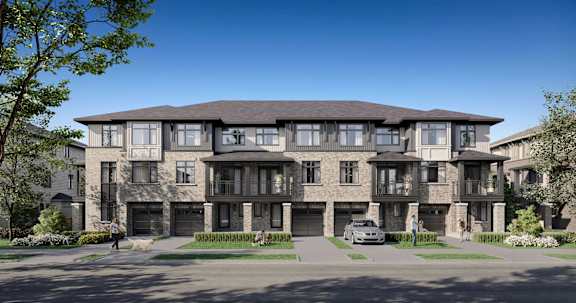 a rendering of an apartment building with a car parked in the driveway