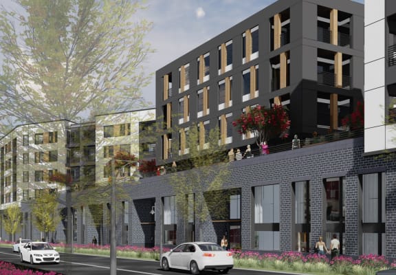 Aura Arts District Apartments Building Exterior and Sky Lounge Rendering