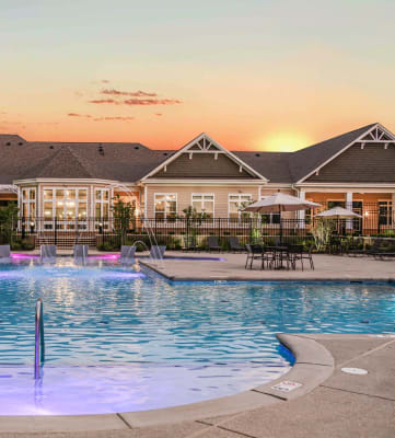 Outdoor Pool During Sunset at Abberly Square Apartment Homes, Waldorf, Maryland 20601