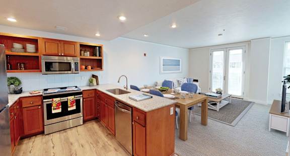 High Street Terrace Apartments Model Kitchen, Dining Room, and Living Room