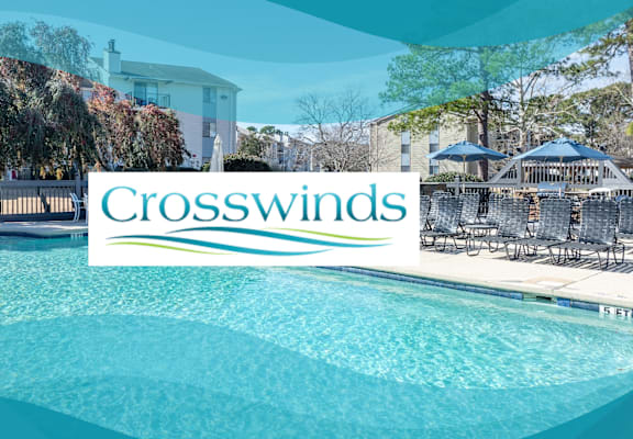 A pool with the words Crosswinds written on it.