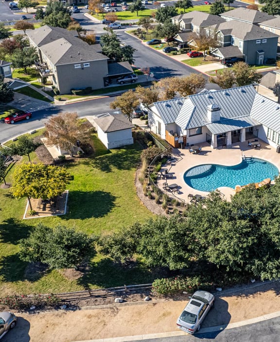 Pool aerial at Links at Forest Creek in Round Rock Texas near Austin