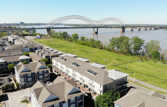 Aerial View of Community and Wolf River Harbor at Harbor Island Apartments, Memphis, TN, 38103