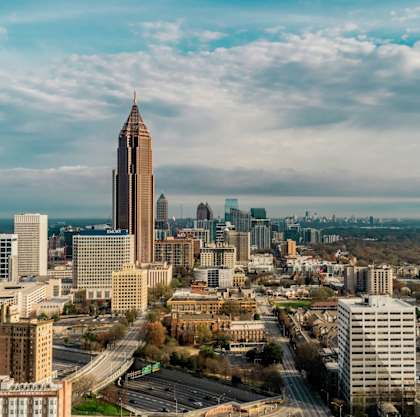 the skyline of the city with the tower of the