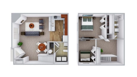  Floor Plan 2 Bedrooms / 1 1/2 Bathrooms Townhome