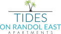 a logo for tides apartments with a palm tree
