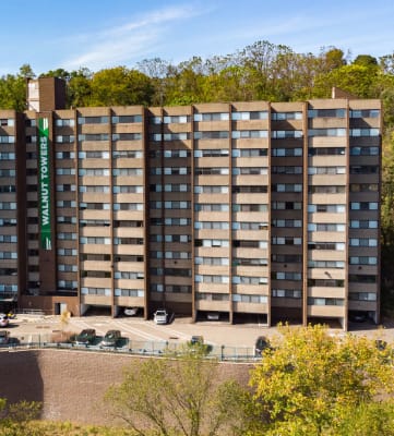 Property Exterior Aerial View at Walnut Towers at Frick Park in Squirrel Hill, PA
