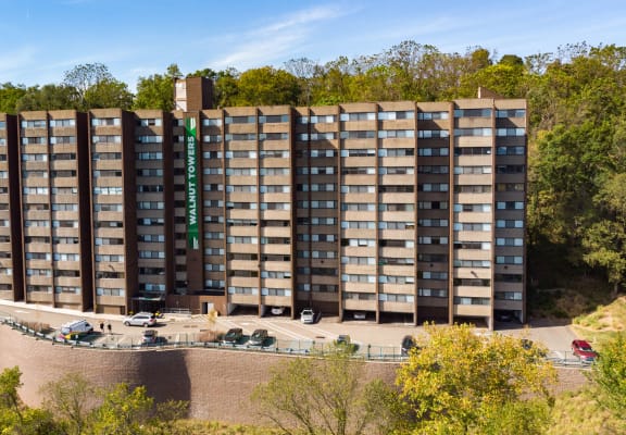 Property Exterior Aerial View at Walnut Towers at Frick Park in Squirrel Hill, PA