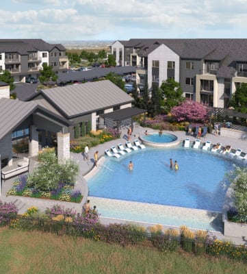 Aura Colliers Hill Apartments Clubhouse and Pool Area Rendering