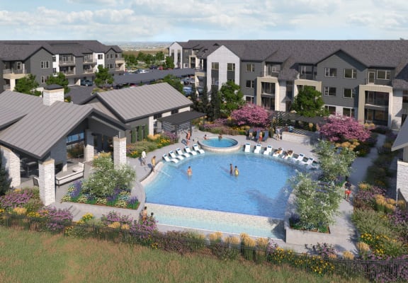 Aura Colliers Hill Apartments Clubhouse and Pool Area Rendering