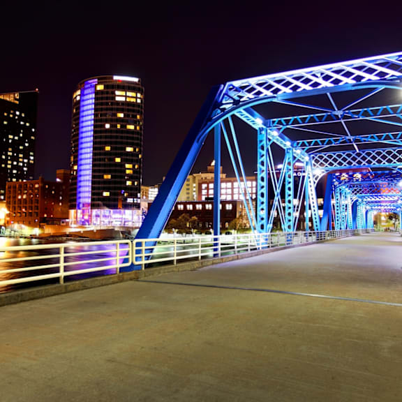 Blue bridge in Downtown Grand Rapids, MI near Arena Place Apartments