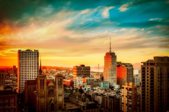 a view of the san francisco skyline at sunset at Villa Espada Apartments, San Antonio, Texas