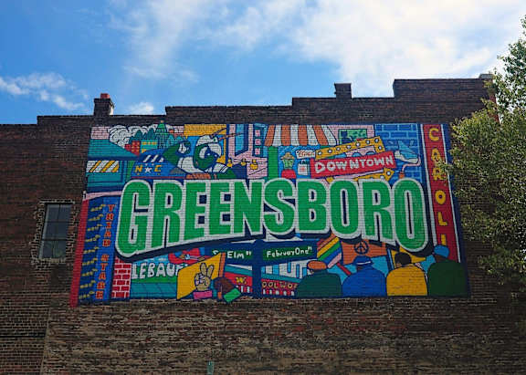 A large mural on a building at Ridgewood Apartments, Greensboro, 27410