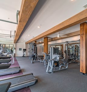 the gym is equipped with treadmills and other fitness equipment at Preston Ridge, Hickory, NC 28602