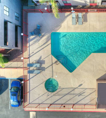 Aerial pool view at Nine90 Apartments in Tucson AZ November 2020