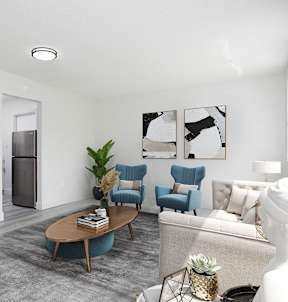 a living room with a couch and a coffee table