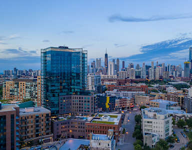 a view of the city from a skyscraper
