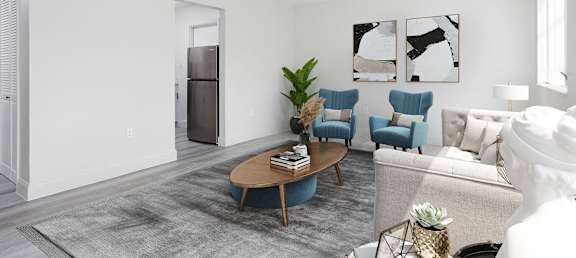 a living room with a couch and a coffee table