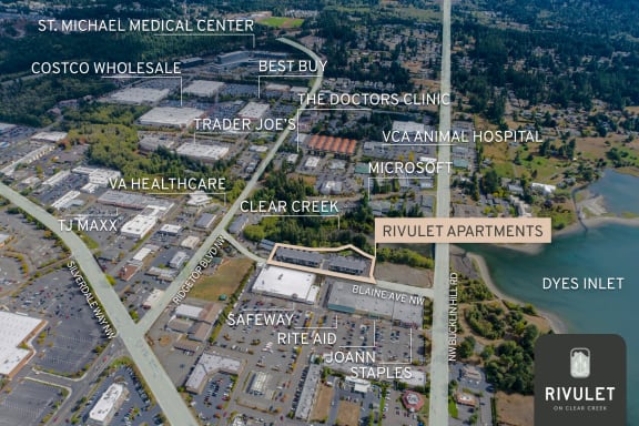 an aerial view of the city at Rivulet, Silverdale, 98383
