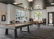 Thumbnail 16 of 42 - A billiard table is in the middle of a room with a black ceiling and floor. 605 Place Student Housing & Co-Living, St George, UT