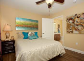 Thumbnail 12 of 31 - Interior Unit  Bedroom Ceiling Fan Balcony Las Vegas Henderson Nevada at Solevita Apartments,Hendersons, Nevada, 89014
