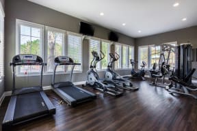 the gym at the enclave at woodbridge apartments in sugar land, tx