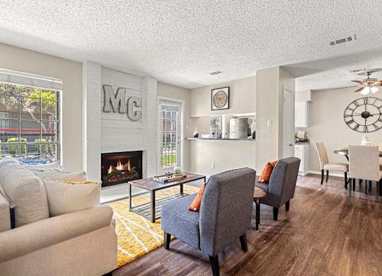 Living Area, Fireplace, Den, Couch, Interior Design, Back Porch