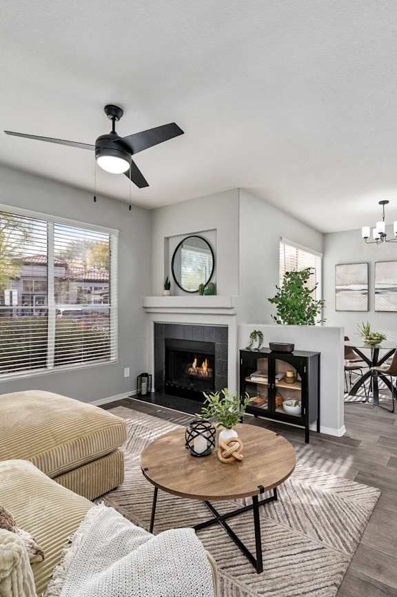 a view of the living room and dining room from the balcony