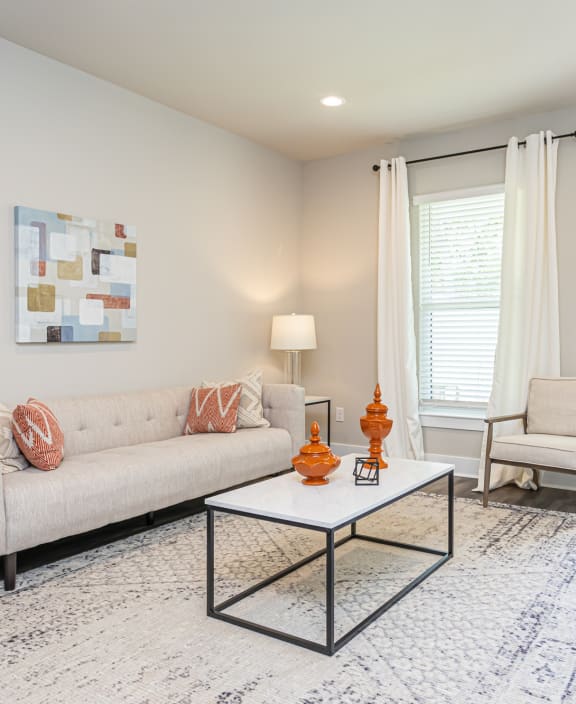 a living room with a couch and a coffee table