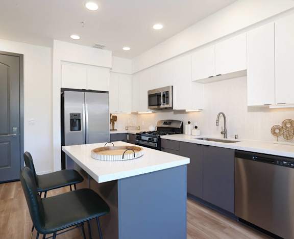 Park on First Apartments Model Kitchen with Island
