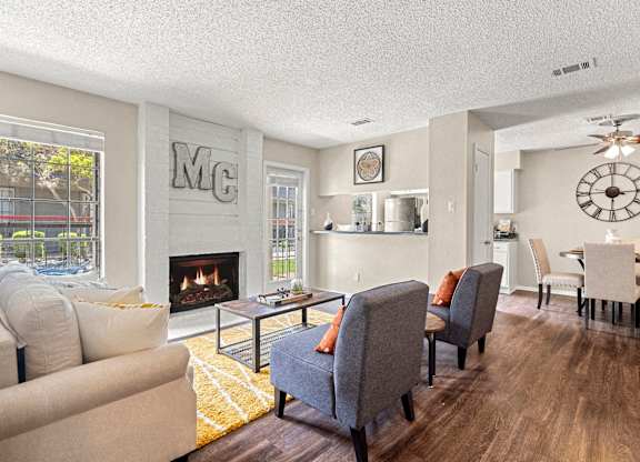 Living Area, Fireplace, Den, Couch, Interior Design, Back Porch