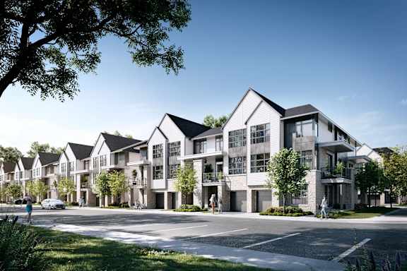 a rendering of a group of town houses on a street