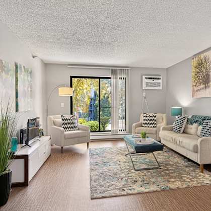 Living room with couches and a table