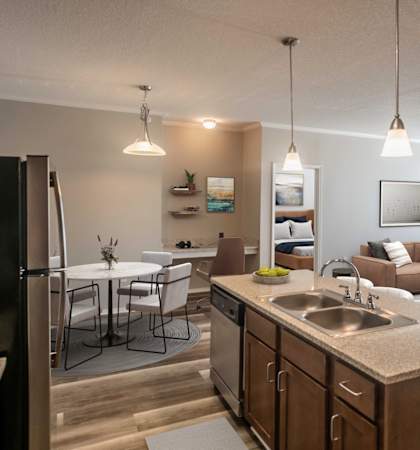 Kitchen with Stainless Steel Appliances and cabinets1 at Harbor Island Apartments, Memphis, TN, 38103