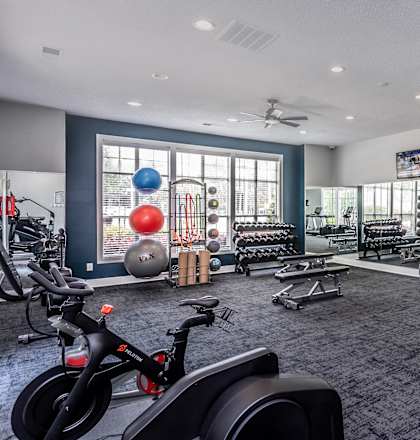 the gym at the enclave at woodbridge apartments in sugar land, tx